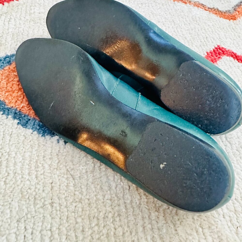 Vintage 1970s Italian Leather Emerald Green Mary Jane Flats Snap Closure Size 7 - Picture 5 of 5